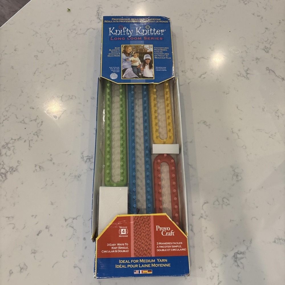Provo Craft Knifty Knitter Kit 4 Piece Long Loom Series Set Knitting 21-0216 NOS